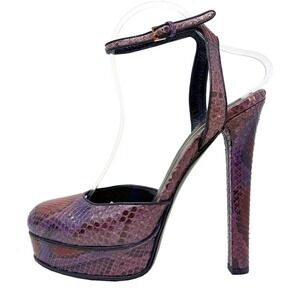 Retro Gucci Platform Heels Purple Python Size 38 Fall 2011 Runway Exotic Leather